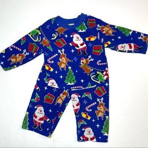 Blue Fleece Santa Claus Christmas Pajama Set